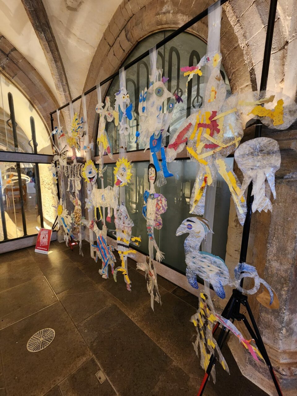 Medieval Monsters created with Cellotape sheets displayed on to the wall.